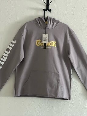 Men's Taupe Crewneck Hoodie with Yellow Gothic Logo
